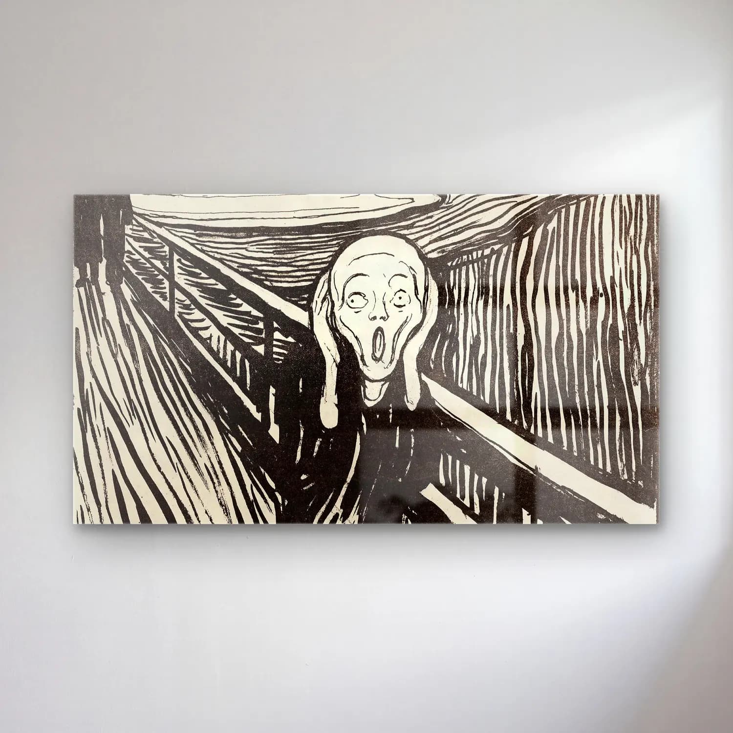 Edvard Munch – The Scream cam tablo — Edvard Munch – The Scream — siyah beyaz çizgi yüz