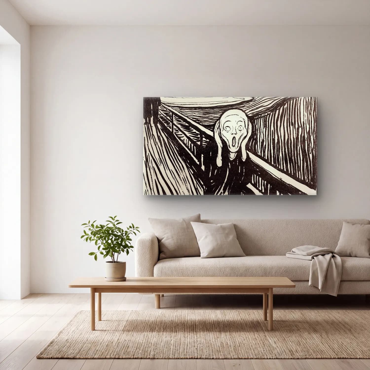 Edvard Munch – The Scream cam tablo — açık renk salonda
