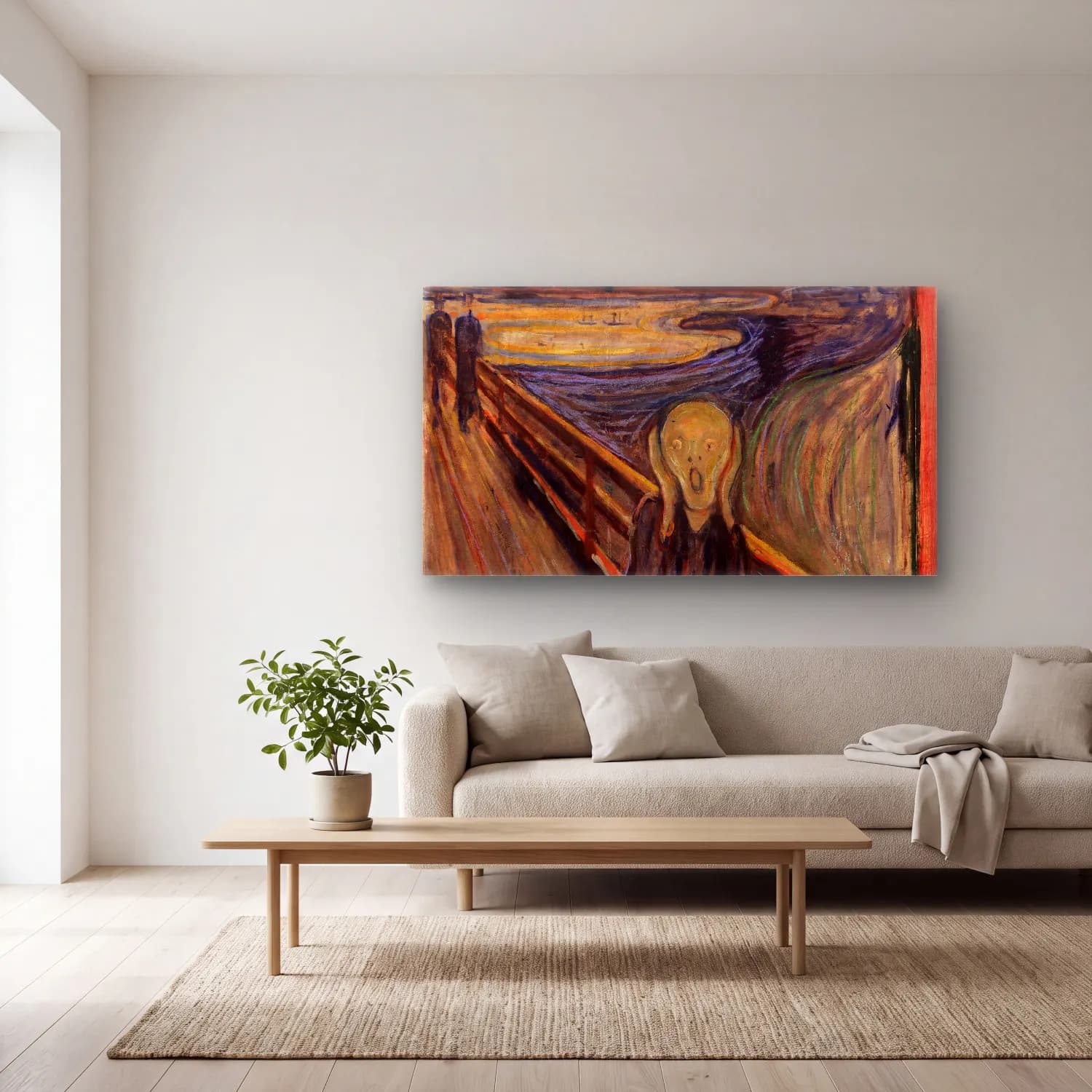 Edvard Munch – The Scream – Sarı Tonlar cam tablo — açık renk salonda