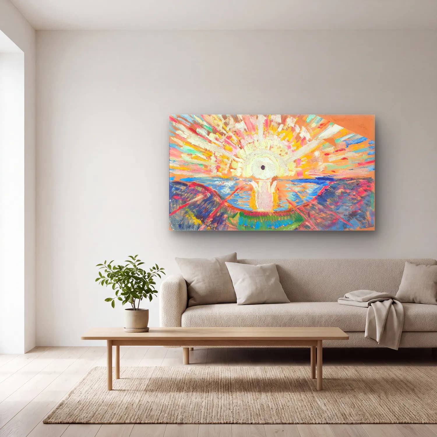 Edvard Munch – The Sun cam tablo — açık renk salonda