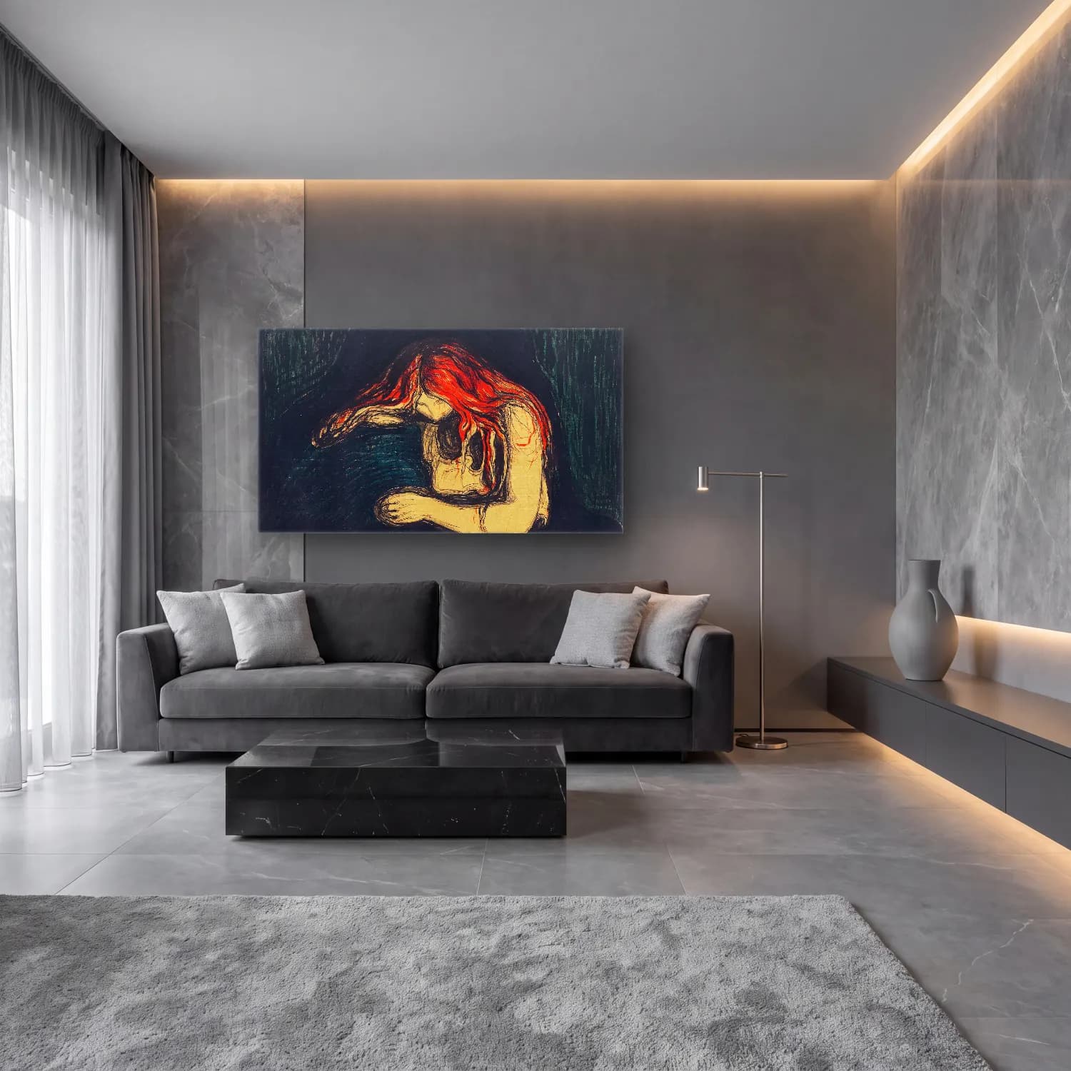 Edvard Munch – The Vampire II cam tablo — lüks salon duvarında