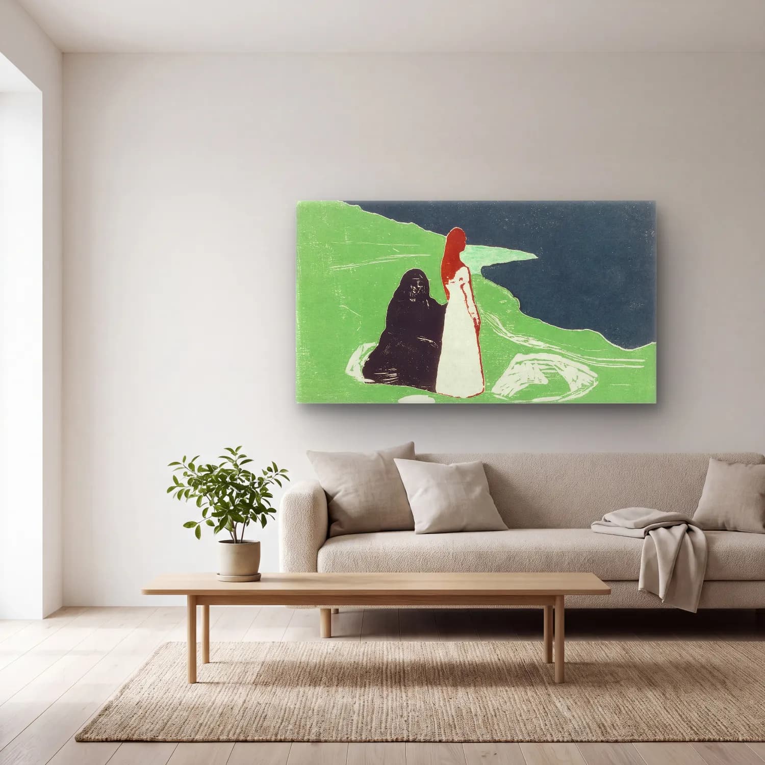 Edvard Munch – Two Women on the Shore cam tablo — açık renk salonda