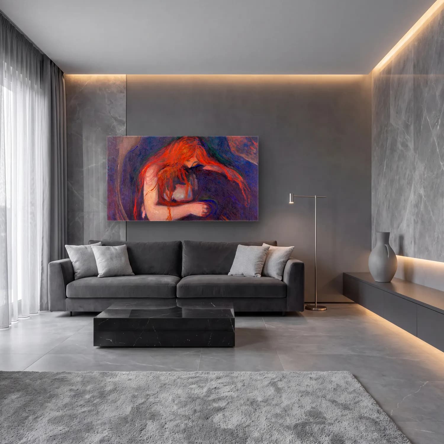 Edvard Munch – Vampire cam tablo — lüks salon duvarında