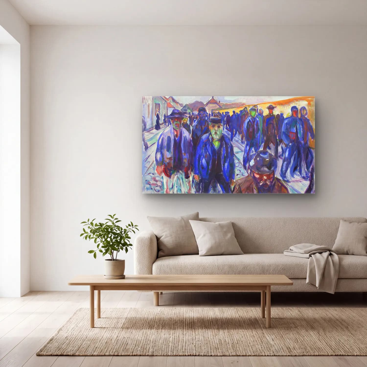 Edvard Munch – Workers on their Way Home cam tablo — açık renk salonda