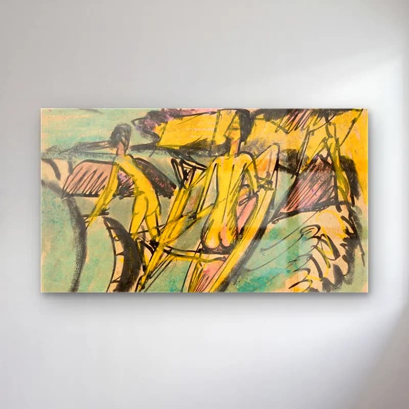 Ernst Ludwig Kirchner – Bathing women with dugout canoe at Fehmarn beach cam tablo — Ernst Ludwig Kirchner – Bathing women with dugout canoe at Fehmarn beach — modern soyut plaj şemsiyeleri