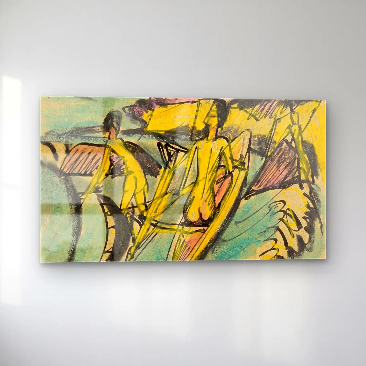 Ernst Ludwig Kirchner – Bathing women with dugout canoe at Fehmarn beach cam tablo — sol açıdan görünüm