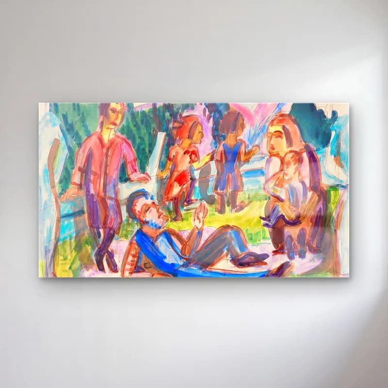 Ernst Ludwig Kirchner – Familie auf der Wiese cam tablo — Ernst Ludwig Kirchner – Familie auf der Wiese — suluboya sahilde i̇nsanlar