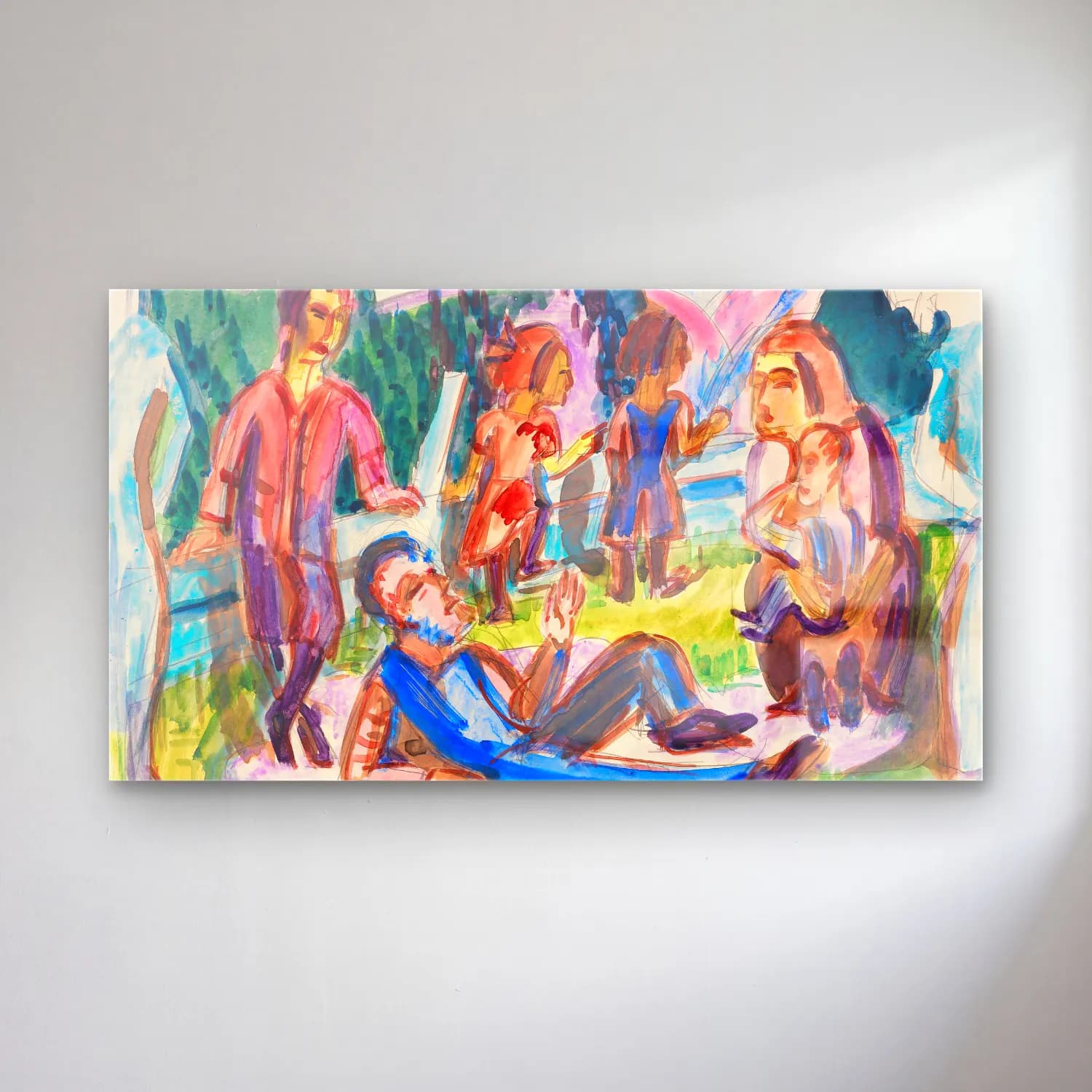 Ernst Ludwig Kirchner – Familie auf der Wiese cam tablo — Ernst Ludwig Kirchner – Familie auf der Wiese — suluboya sahilde i̇nsanlar