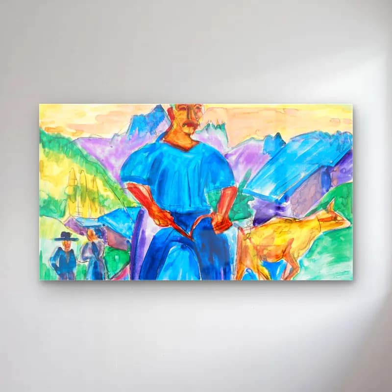 Ernst Ludwig Kirchner – Kuh und Treiber cam tablo — Ernst Ludwig Kirchner – Kuh und Treiber — suluboya erkek portresi
