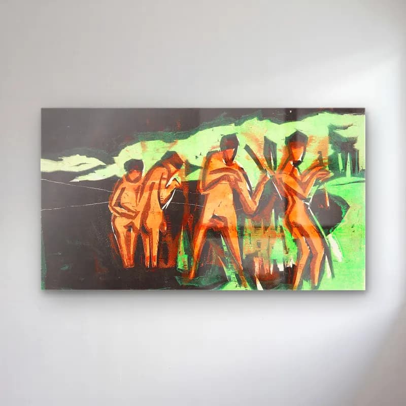 Ernst Ludwig Kirchner – Mit Schilf werfende Badende cam tablo — Ernst Ludwig Kirchner – Mit Schilf werfende Badende — modern soyut dansçılar