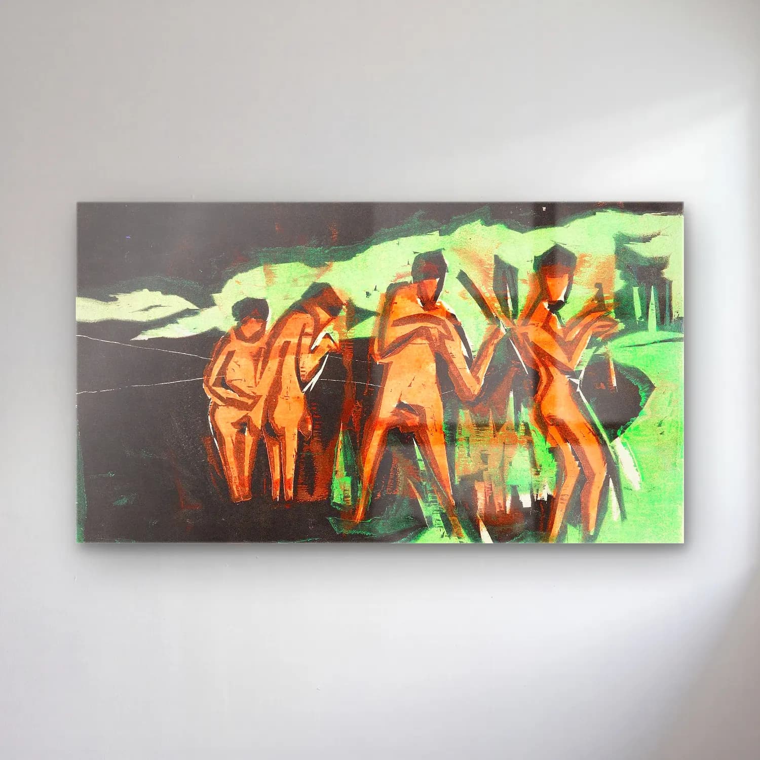 Ernst Ludwig Kirchner – Mit Schilf werfende Badende cam tablo — Ernst Ludwig Kirchner – Mit Schilf werfende Badende — modern soyut dansçılar