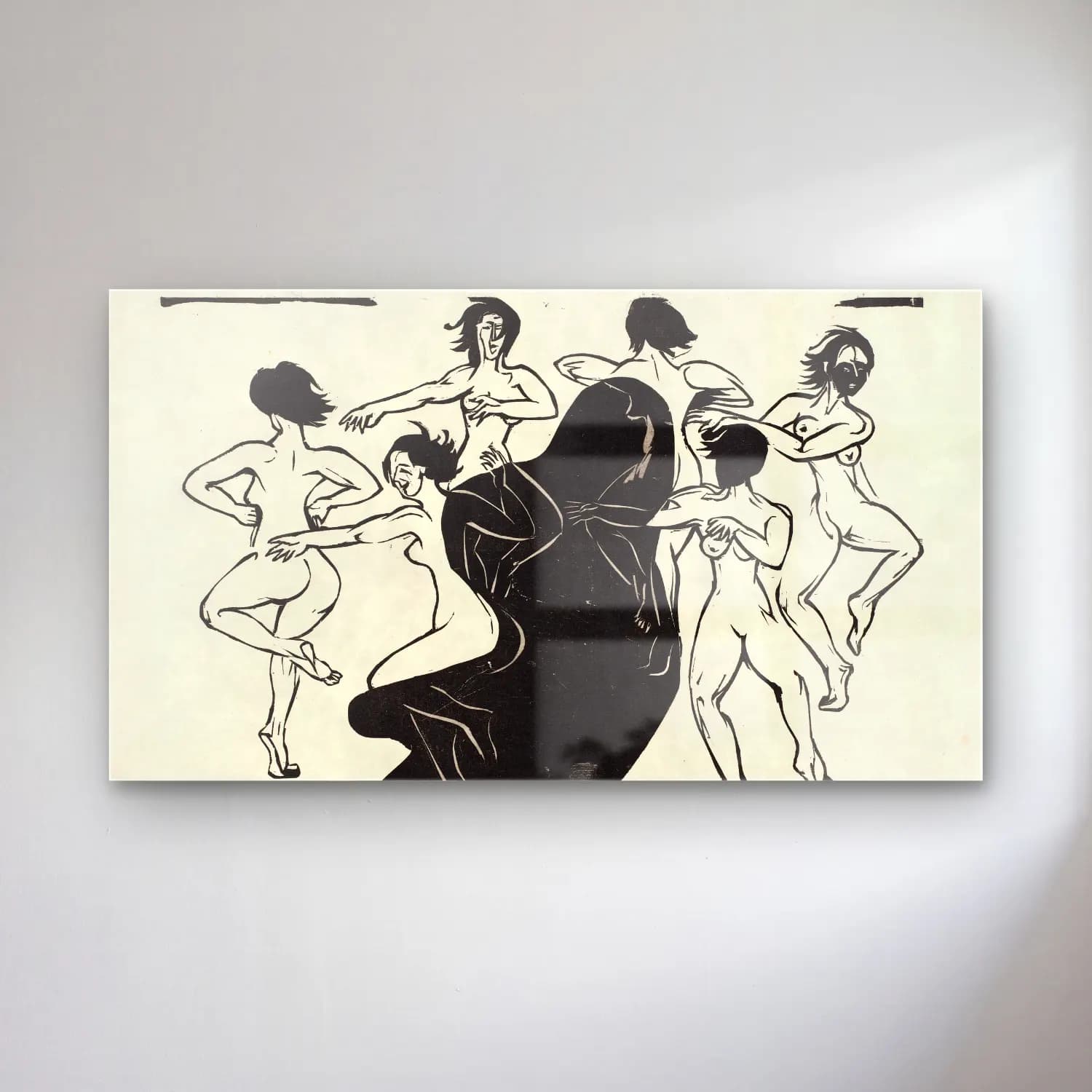 Ernst Ludwig Kirchner – Nudes Dancing around a Shadow cam tablo — Ernst Ludwig Kirchner – Nudes Dancing around a Shadow — siyah beyaz dansçılar