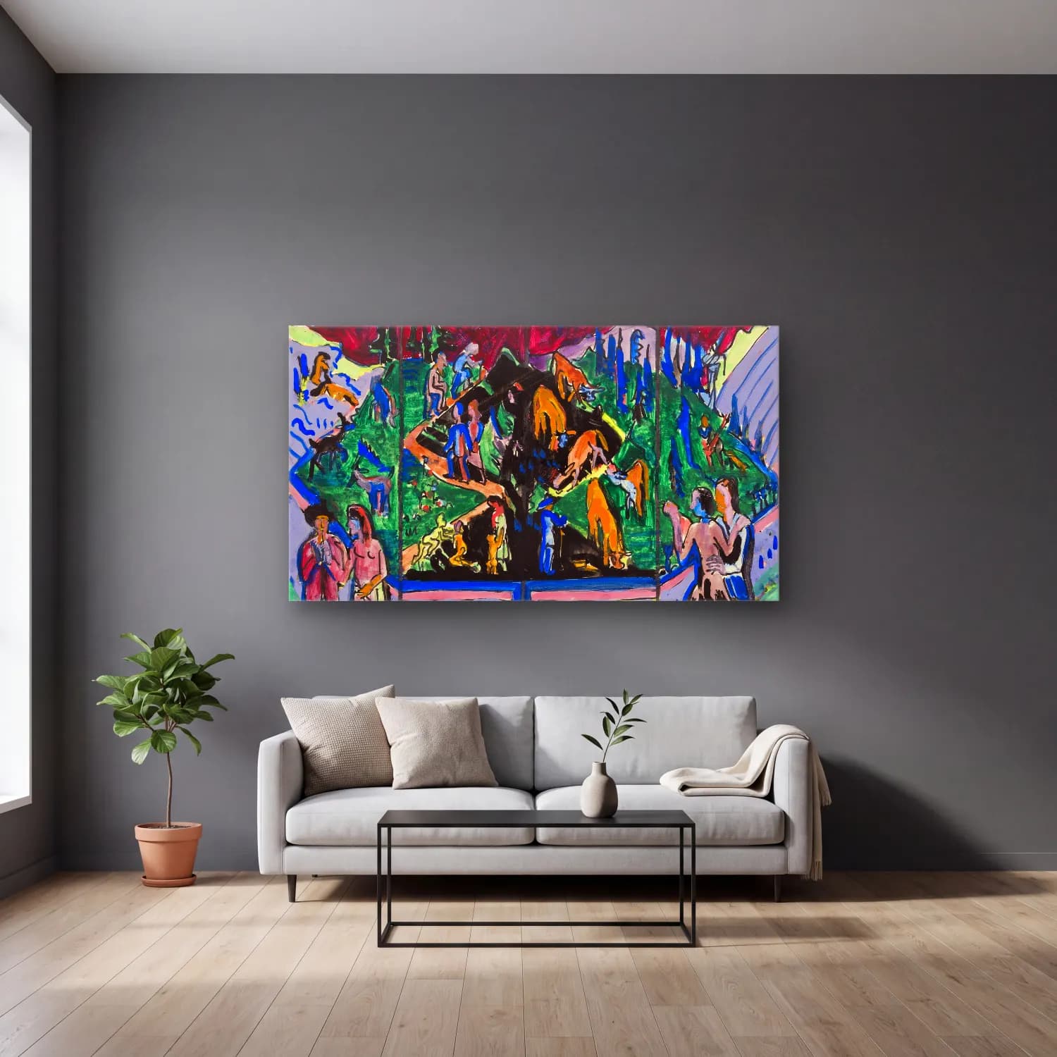 Ernst Ludwig Kirchner – The Life (Hagemann Design) cam tablo — gri duvarlı salonda