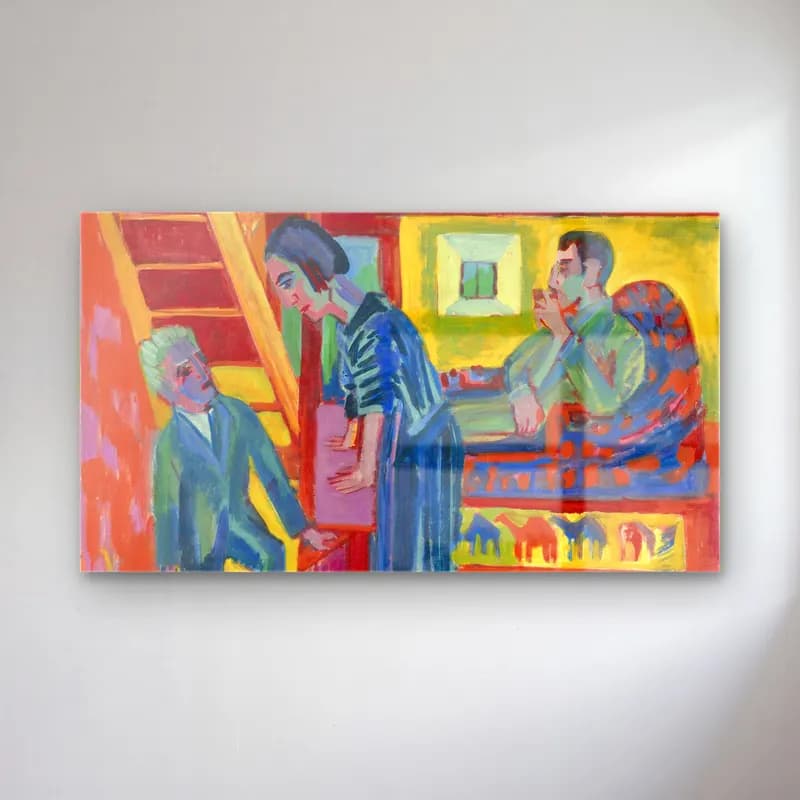 Ernst Ludwig Kirchner – The Visit – Couple and Newcomer cam tablo — Ernst Ludwig Kirchner – The Visit – Couple and Newcomer — empresyonist kitap okuyan kadın