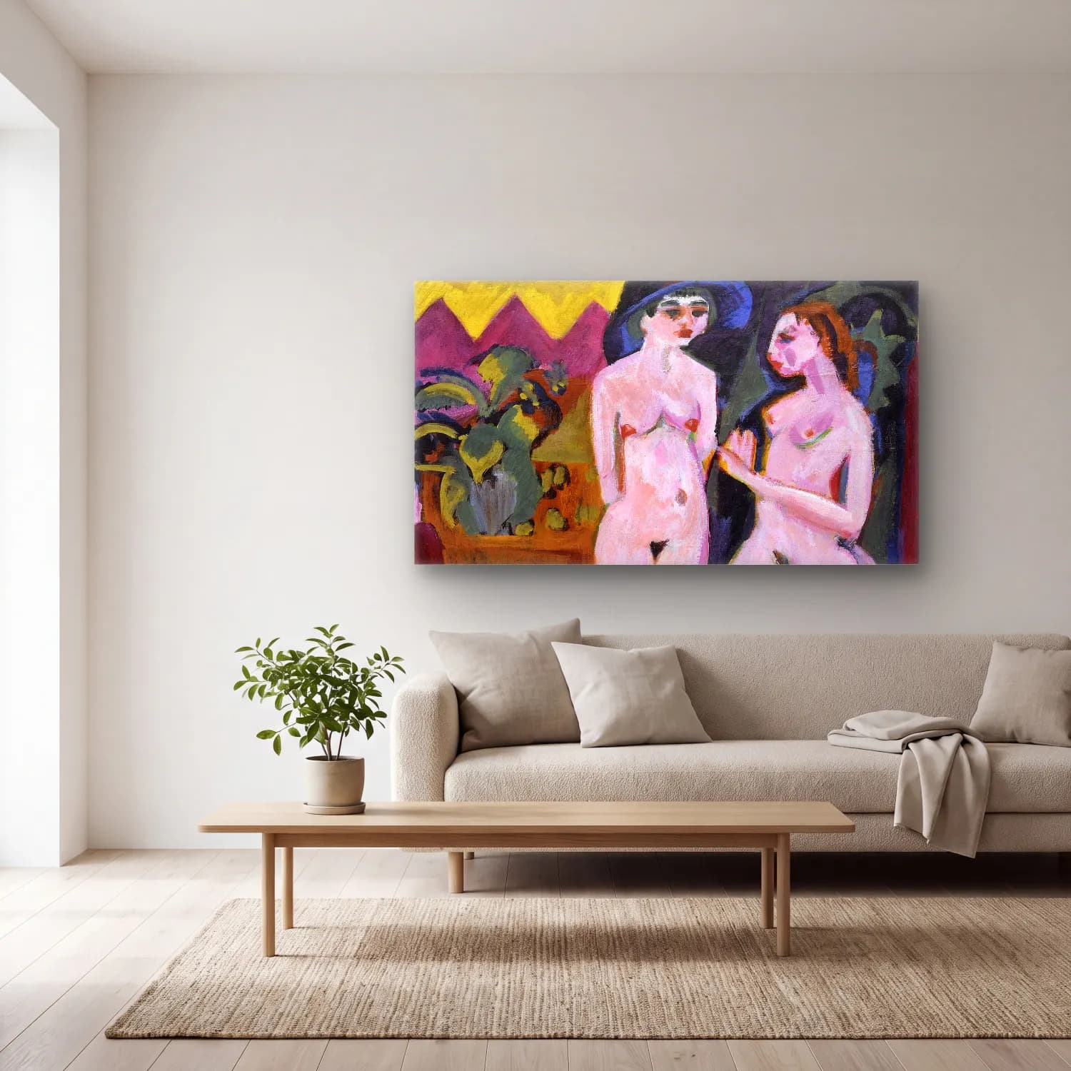 Ernst Ludwig Kirchner – Two Nudes in a Room cam tablo — açık renk salonda