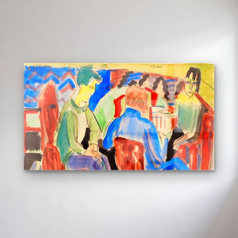 Ernst Ludwig Kirchner – Unterhaltung cam tablo — Ernst Ludwig Kirchner – Unterhaltung — suluboya sahilde i̇nsanlar