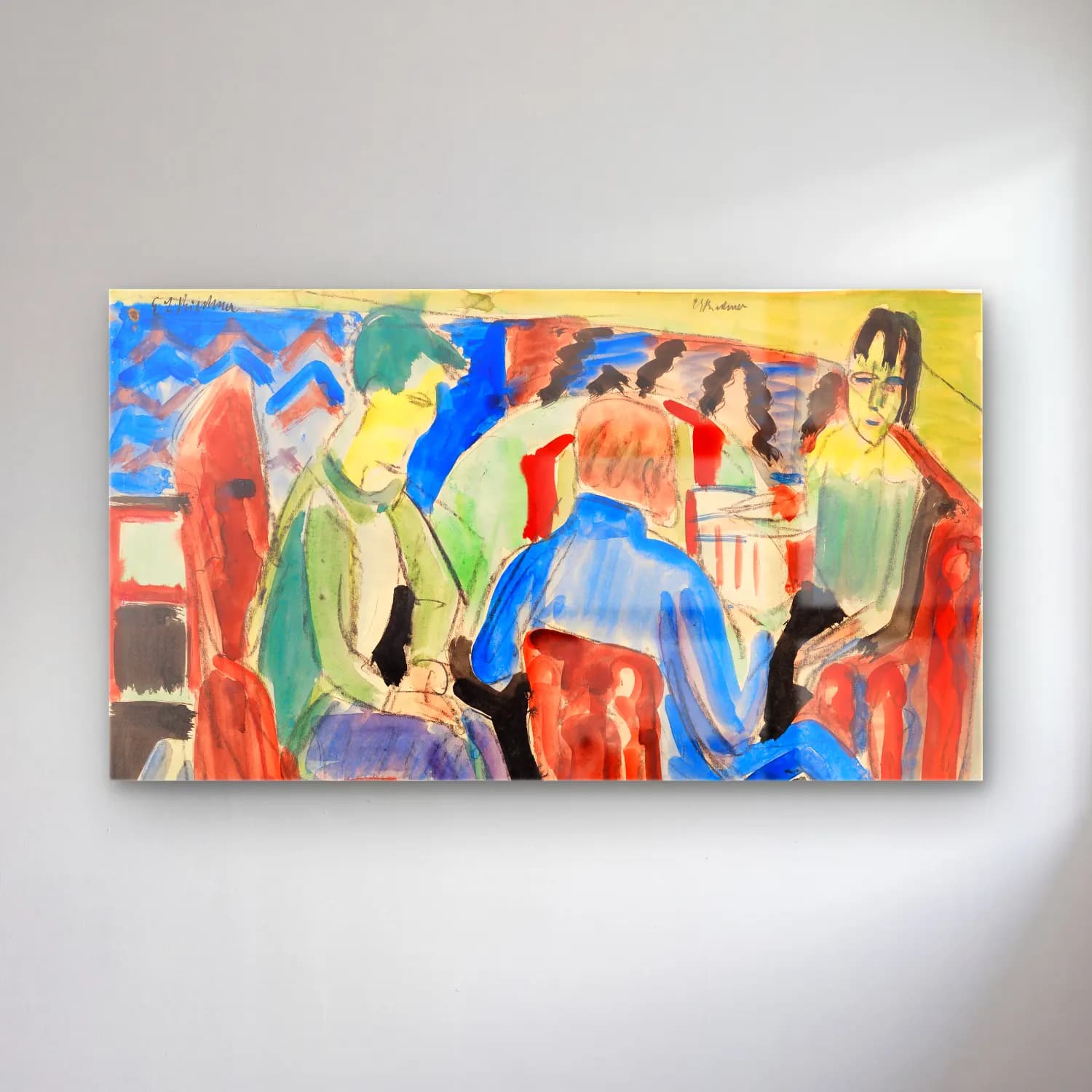 Ernst Ludwig Kirchner – Unterhaltung cam tablo — Ernst Ludwig Kirchner – Unterhaltung — suluboya sahilde i̇nsanlar