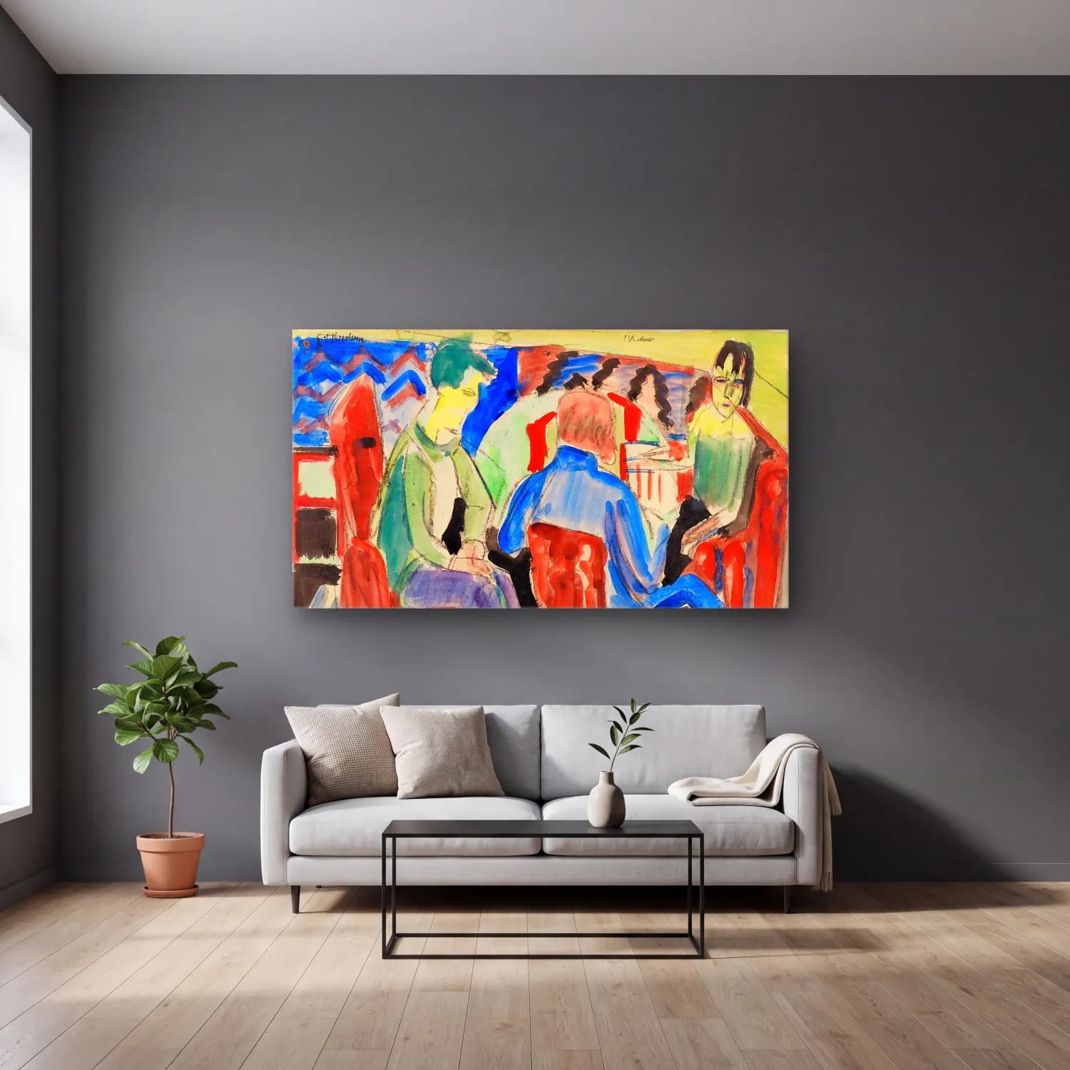 Ernst Ludwig Kirchner – Unterhaltung cam tablo — gri duvarlı salonda