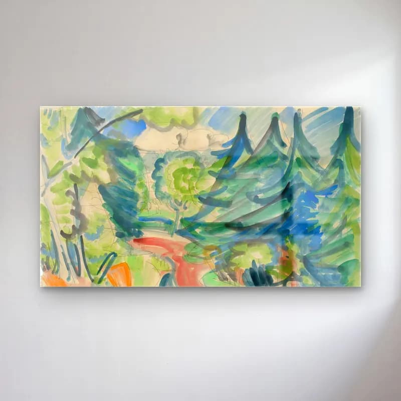 Ernst Ludwig Kirchner – Waldstraße im Taunus cam tablo — Ernst Ludwig Kirchner – Waldstraße im Taunus — suluboya soyut manzara