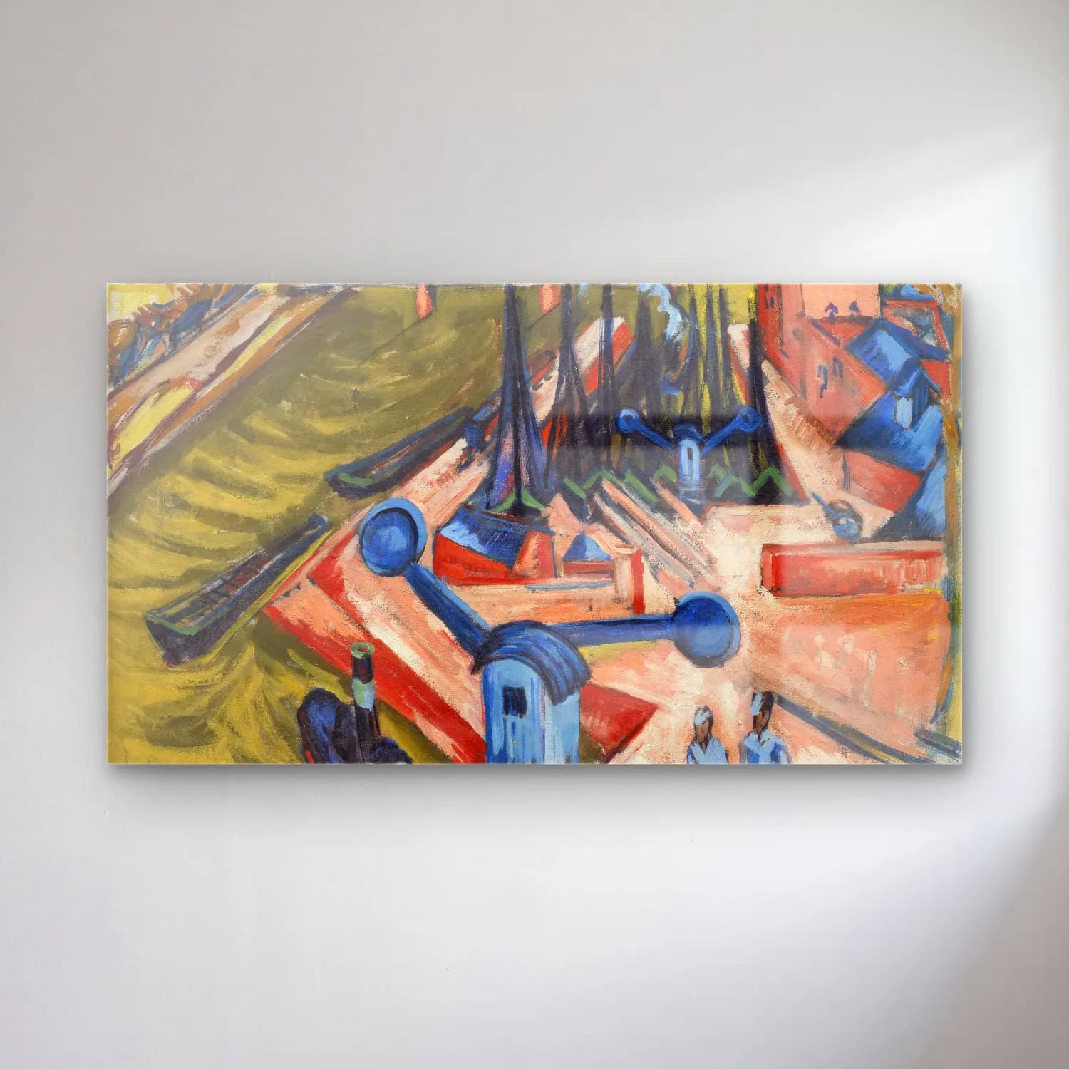Ernst Ludwig Kirchner – Western Harbour in Frankfurt am Main cam tablo — Ernst Ludwig Kirchner – Western Harbour in Frankfurt am Main — modern soyut soyut manzara