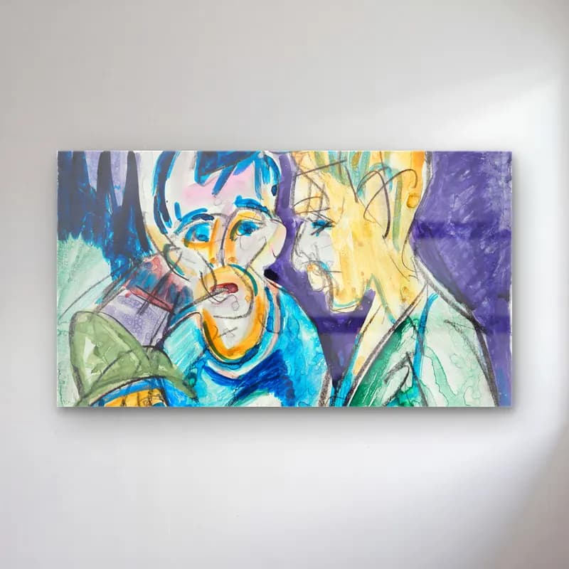 Ernst Ludwig Kirchner – Zwei Bauern und Junge am Brunnen cam tablo — Ernst Ludwig Kirchner – Zwei Bauern und Junge am Brunnen — modern soyut aşıklar