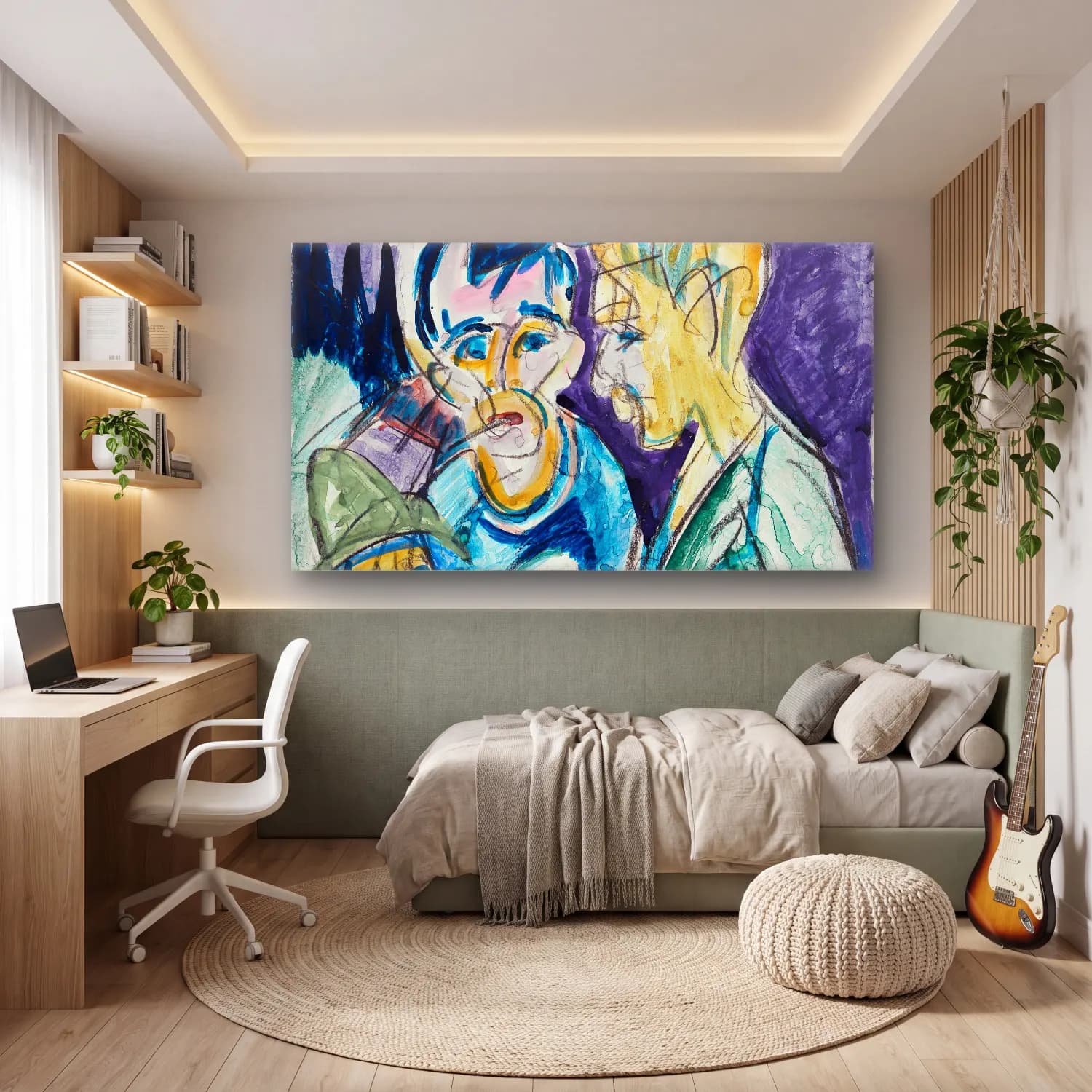 Ernst Ludwig Kirchner – Zwei Bauern und Junge am Brunnen cam tablo — genç odasında