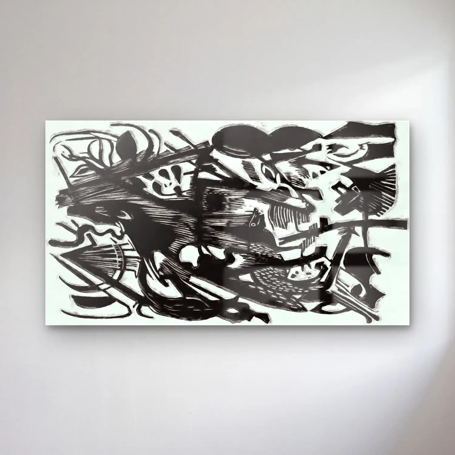 Franz Marc – Birth of the Wolves cam tablo — Franz Marc – Birth of the Wolves — siyah beyaz balık