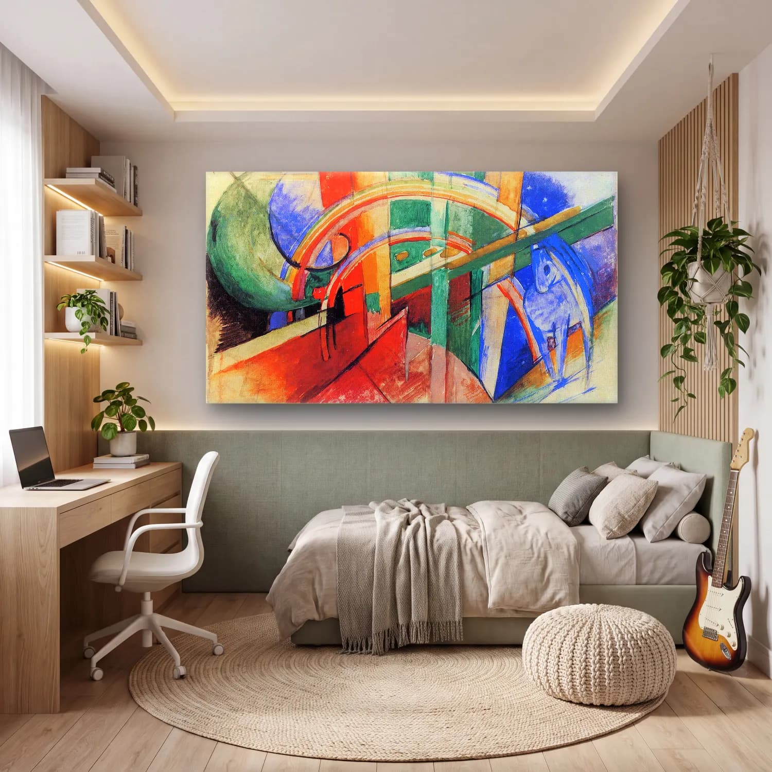Franz Marc – Blue horse with rainbow cam tablo — genç odasında