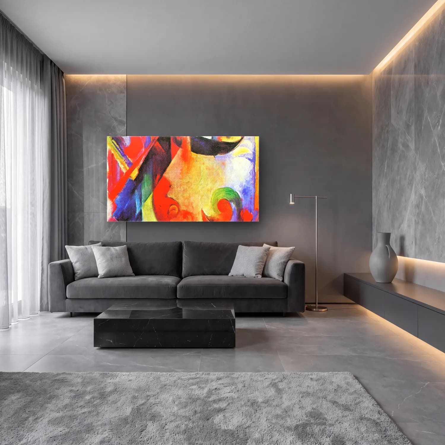 Franz Marc – Broken Forms cam tablo — lüks salon duvarında