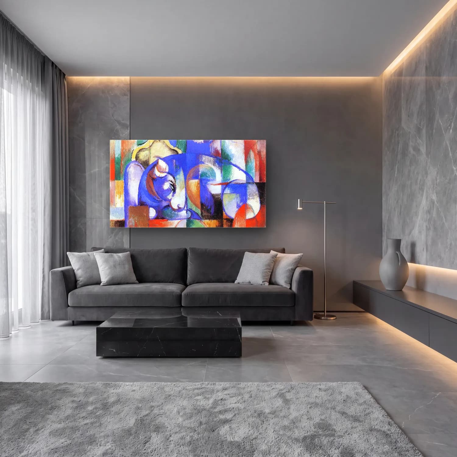 Franz Marc – Bull cam tablo — lüks salon duvarında