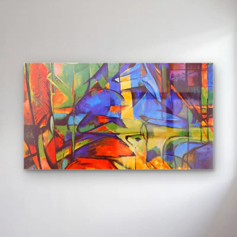 Franz Marc – Deer in Forest cam tablo — Franz Marc – Deer in Forest — modern soyut soyut manzara