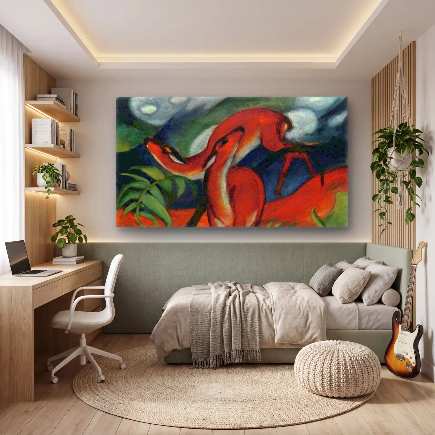 Franz Marc – Red Deer II cam tablo — genç odasında