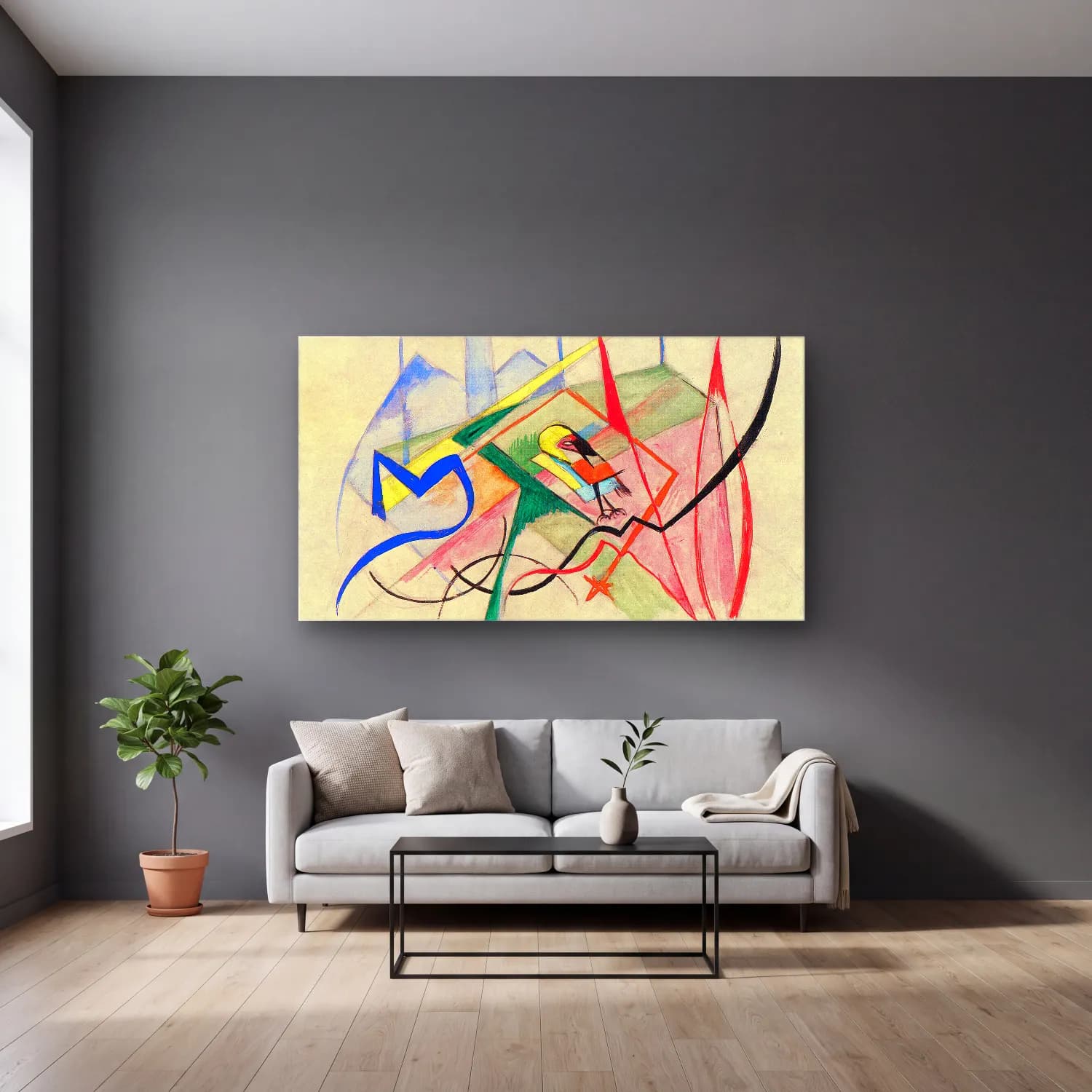 Franz Marc – Small mythical creatures cam tablo — gri duvarlı salonda