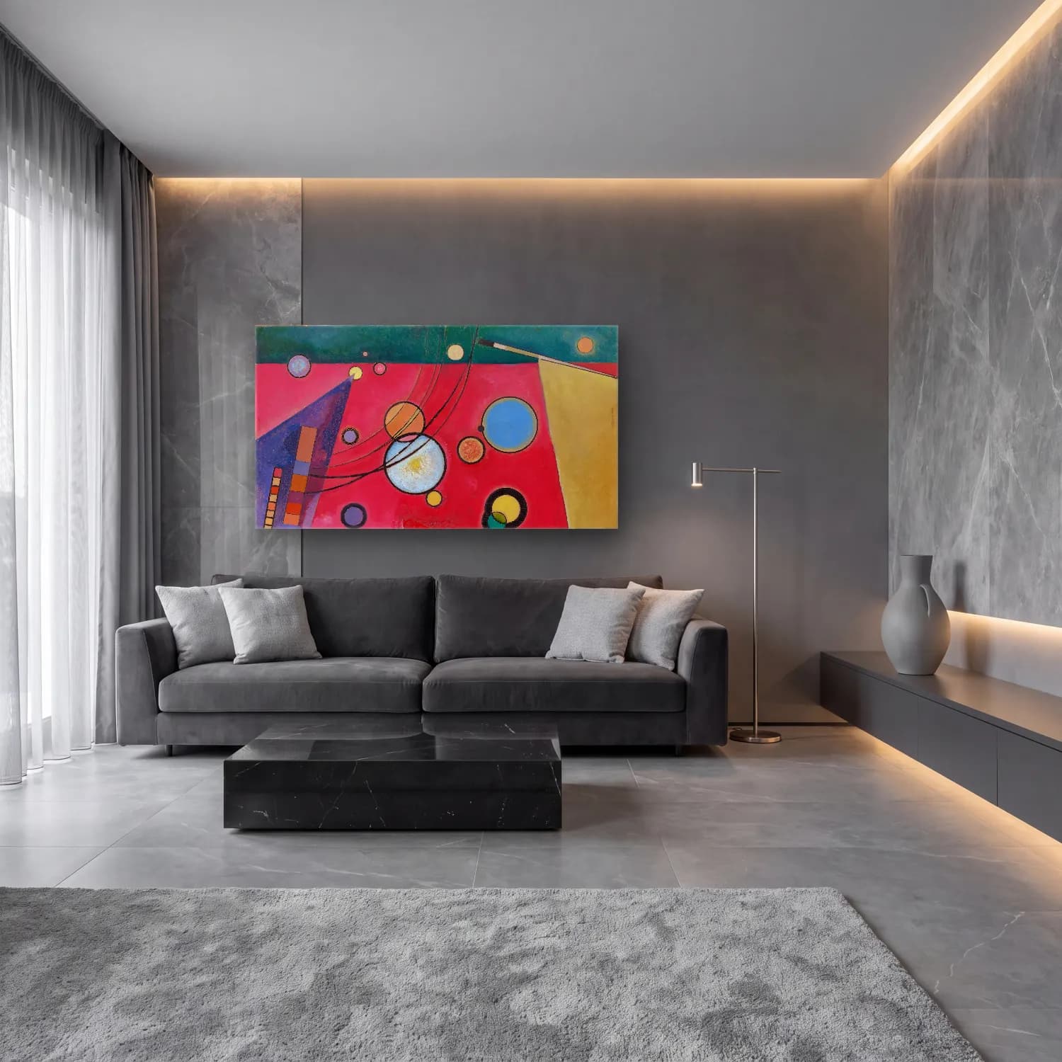 Wassily Kandinsky – Heavy Red cam tablo — lüks salon duvarında