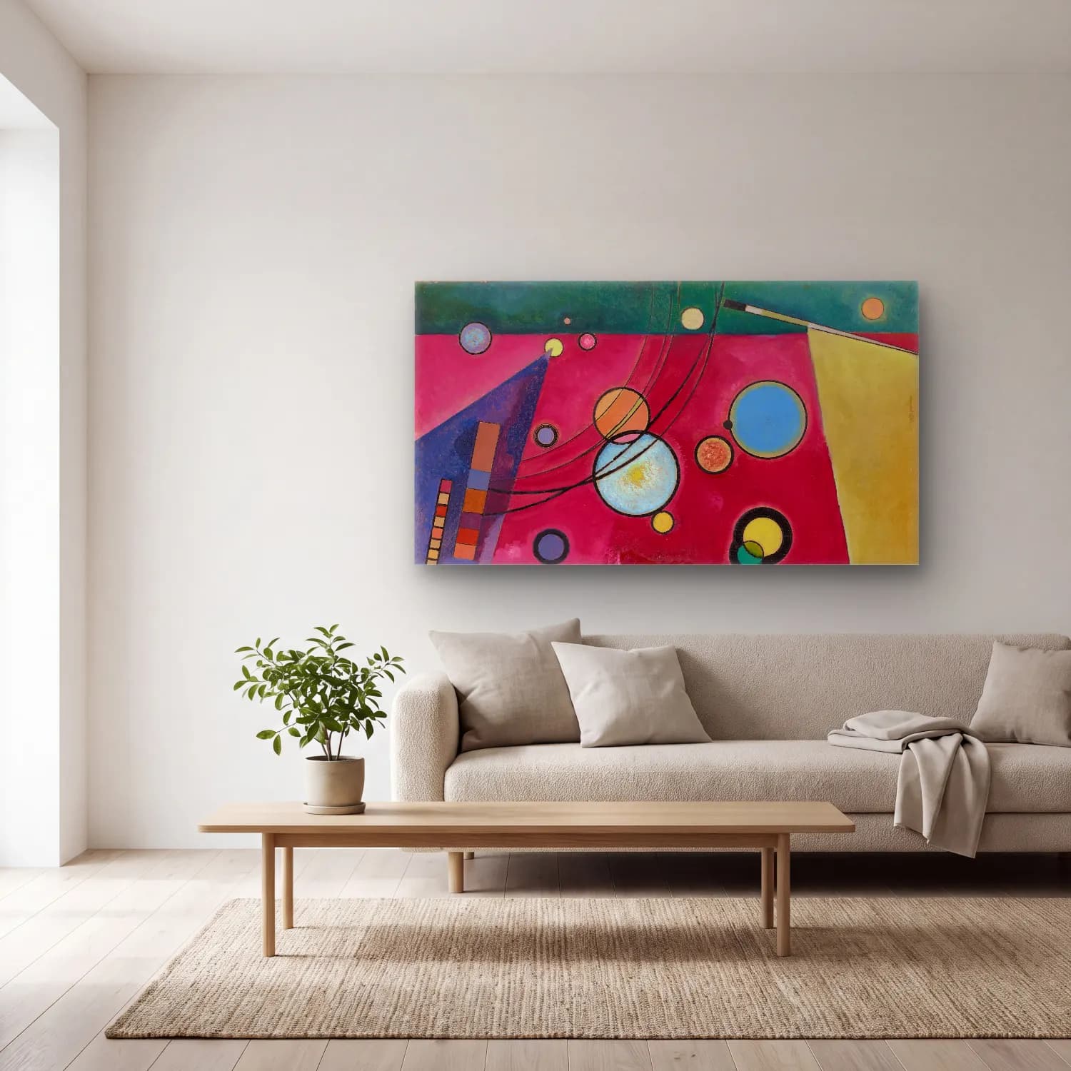 Wassily Kandinsky – Heavy Red cam tablo — açık renk salonda