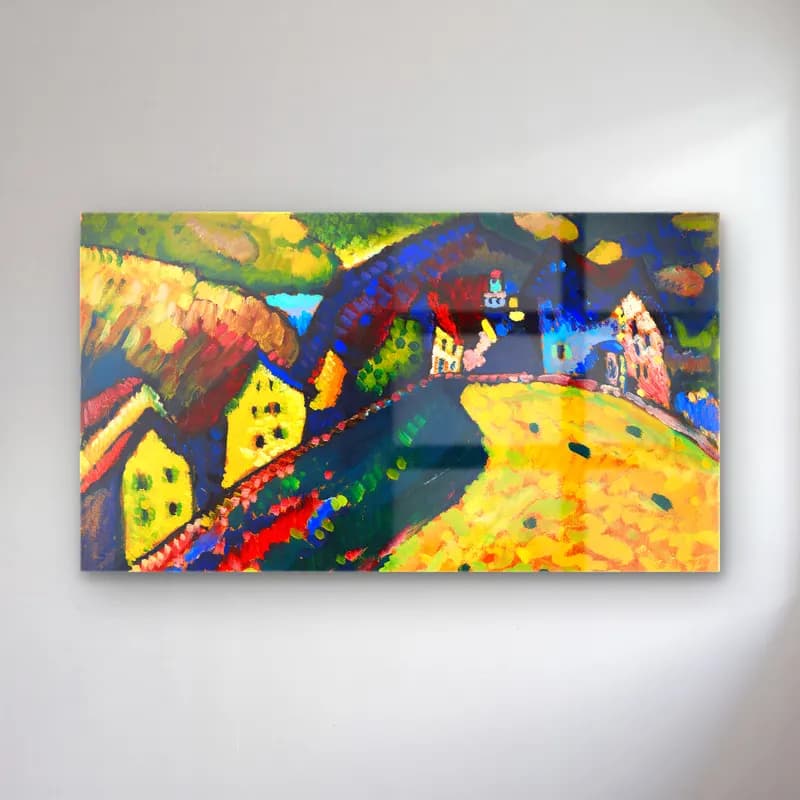 Wassily Kandinsky – Houses at Murnau cam tablo — Wassily Kandinsky – Houses at Murnau — empresyonist köy sokağı