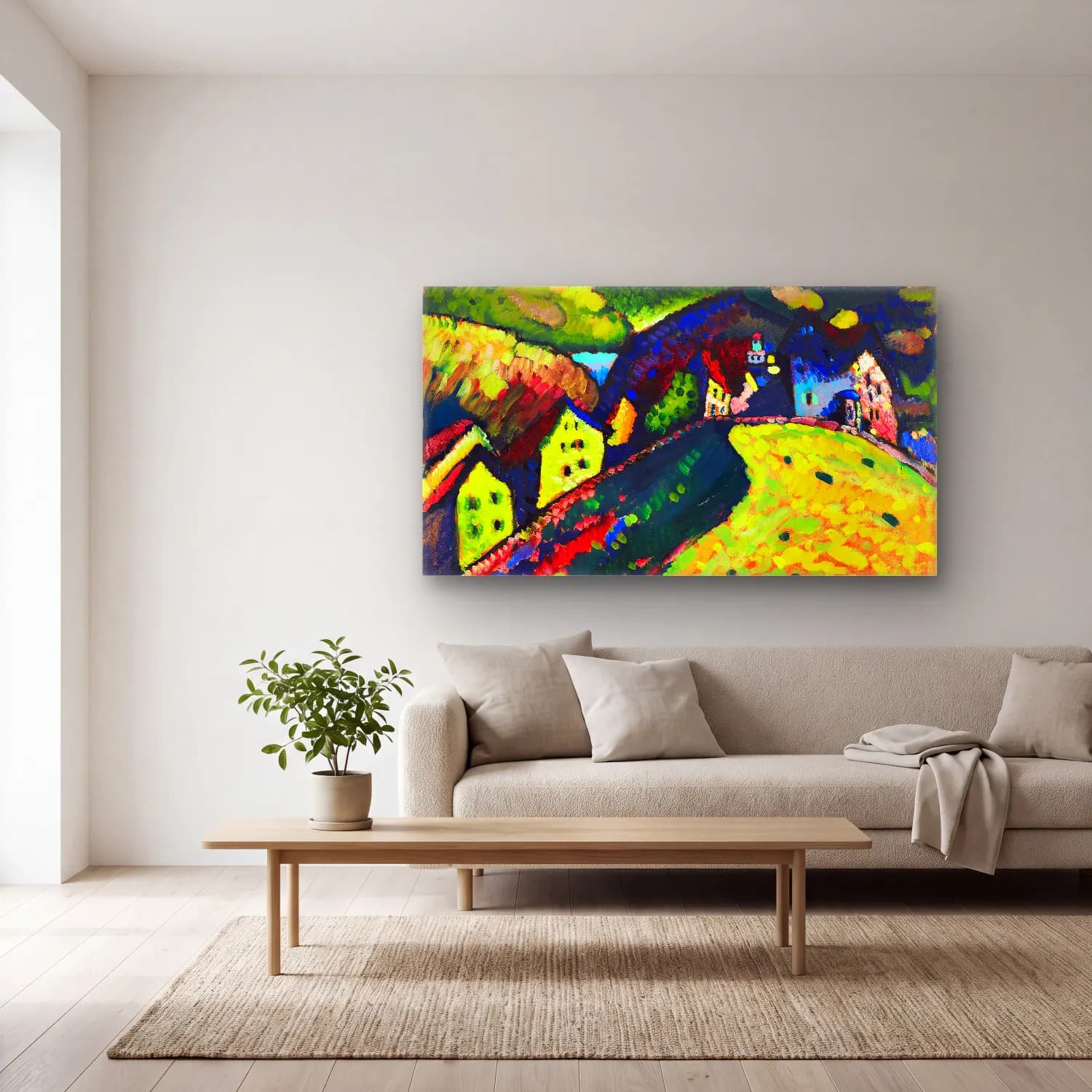 Wassily Kandinsky – Houses at Murnau cam tablo — açık renk salonda
