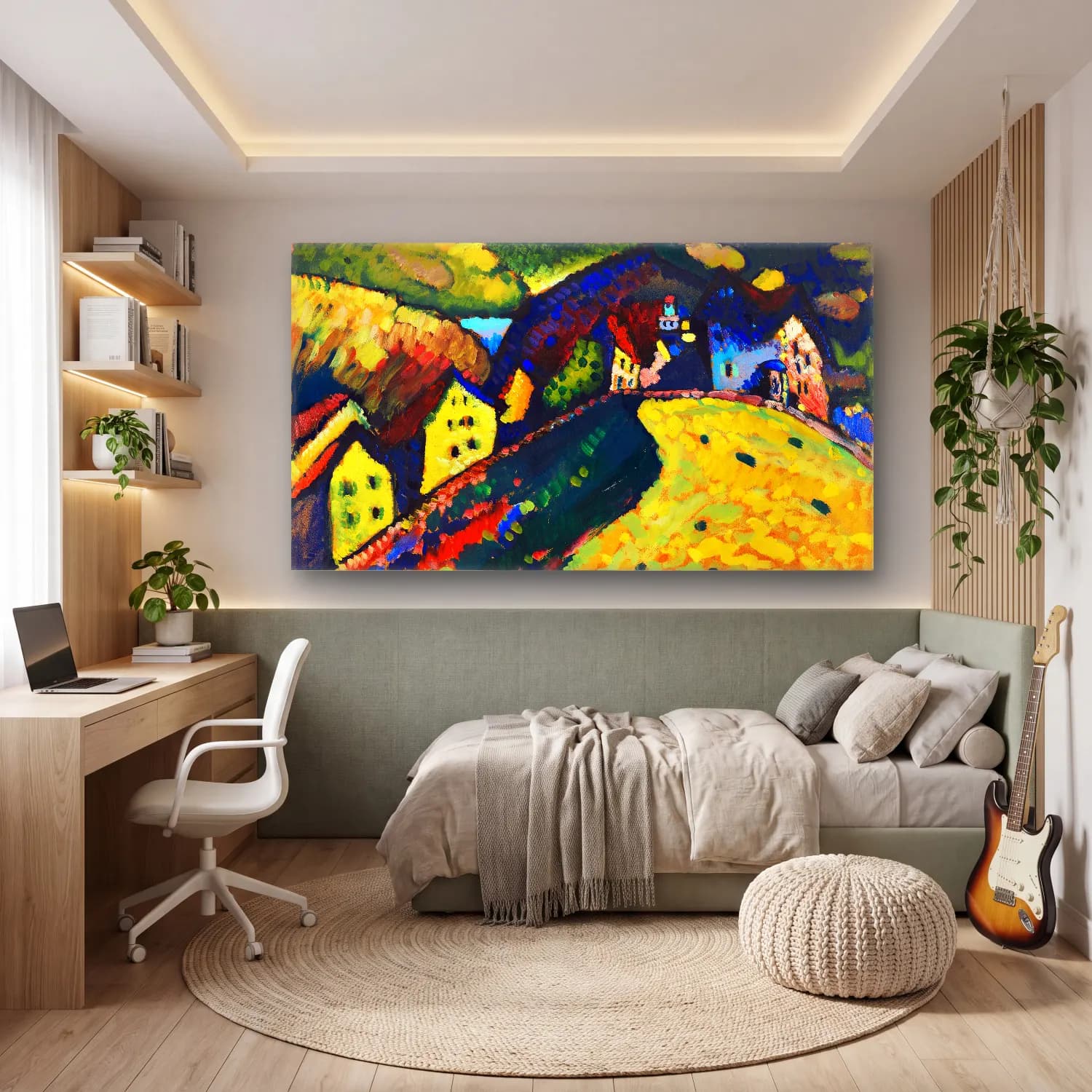 Wassily Kandinsky – Houses at Murnau cam tablo — genç odasında