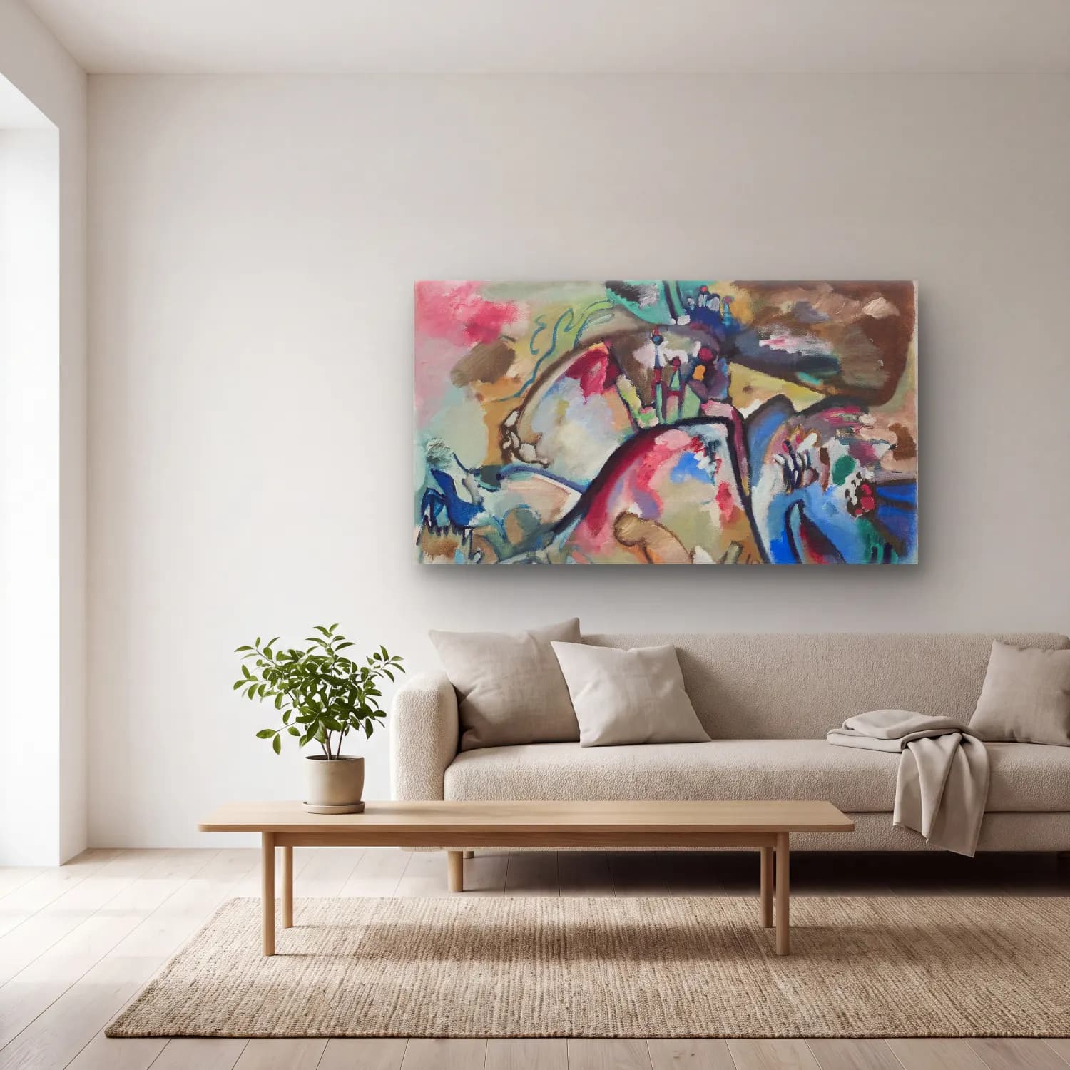 Wassily Kandinsky – Improvisation – Mavi Tonlar cam tablo — açık renk salonda