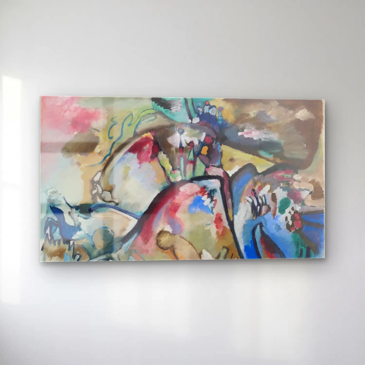 Wassily Kandinsky – Improvisation – Mavi Tonlar cam tablo — sol açıdan görünüm