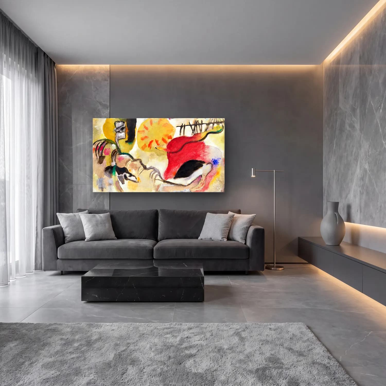 Wassily Kandinsky – Improvisation 27 (Garden of Love II) cam tablo — lüks salon duvarında