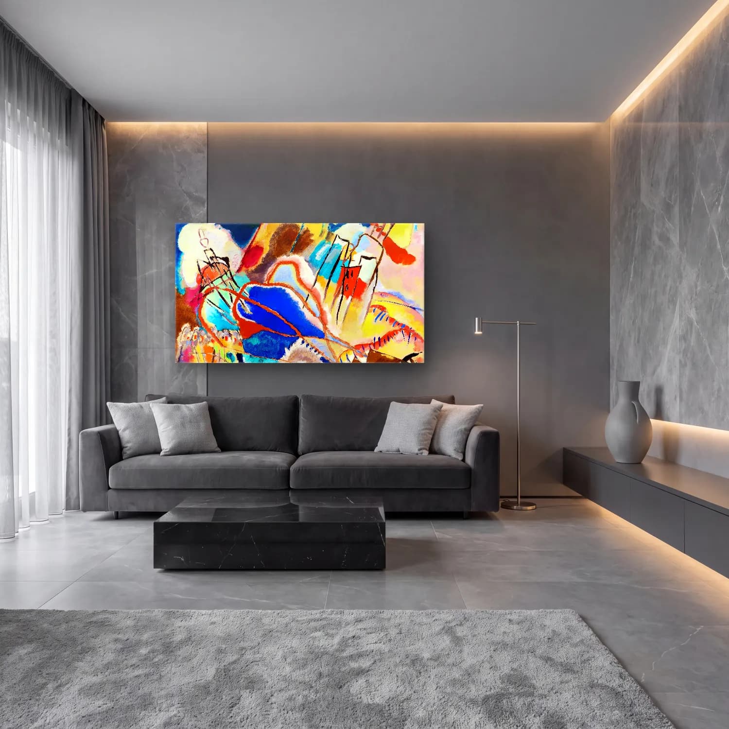 Wassily Kandinsky – Improvisation 30 (Cannons) cam tablo — lüks salon duvarında