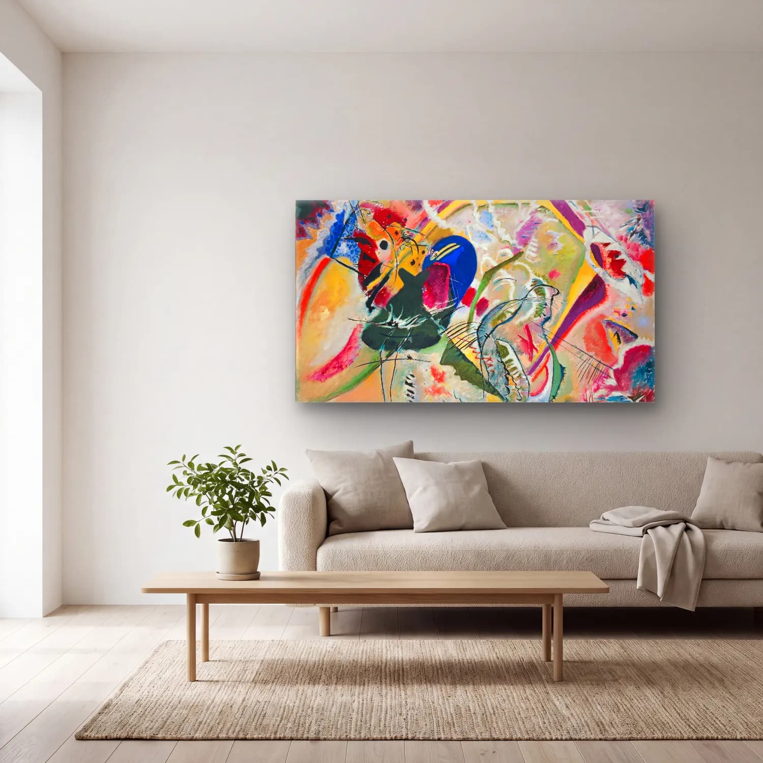 Wassily Kandinsky – Improvisation – Sarı Tonlar cam tablo — açık renk salonda