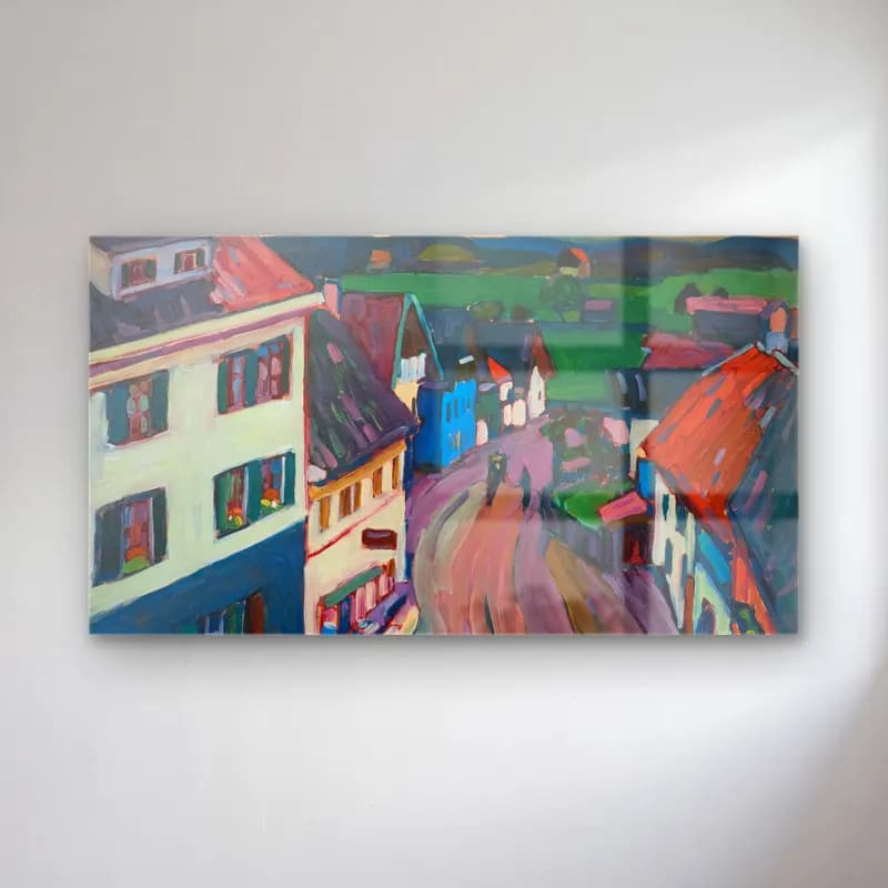 Wassily Kandinsky – Murnau - View from the Window of the Griesbräu cam tablo — Wassily Kandinsky – Murnau - View from the Window of the Griesbräu — yağlı boya köy sokağı