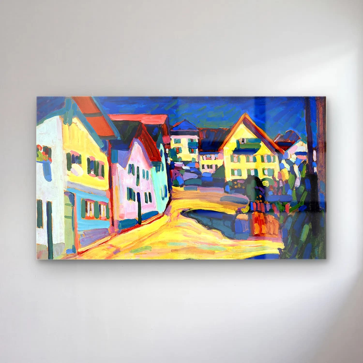 Wassily Kandinsky – Murnau Burggrabenstrasse cam tablo — Wassily Kandinsky – Murnau Burggrabenstrasse — yağlı boya köy sokağı