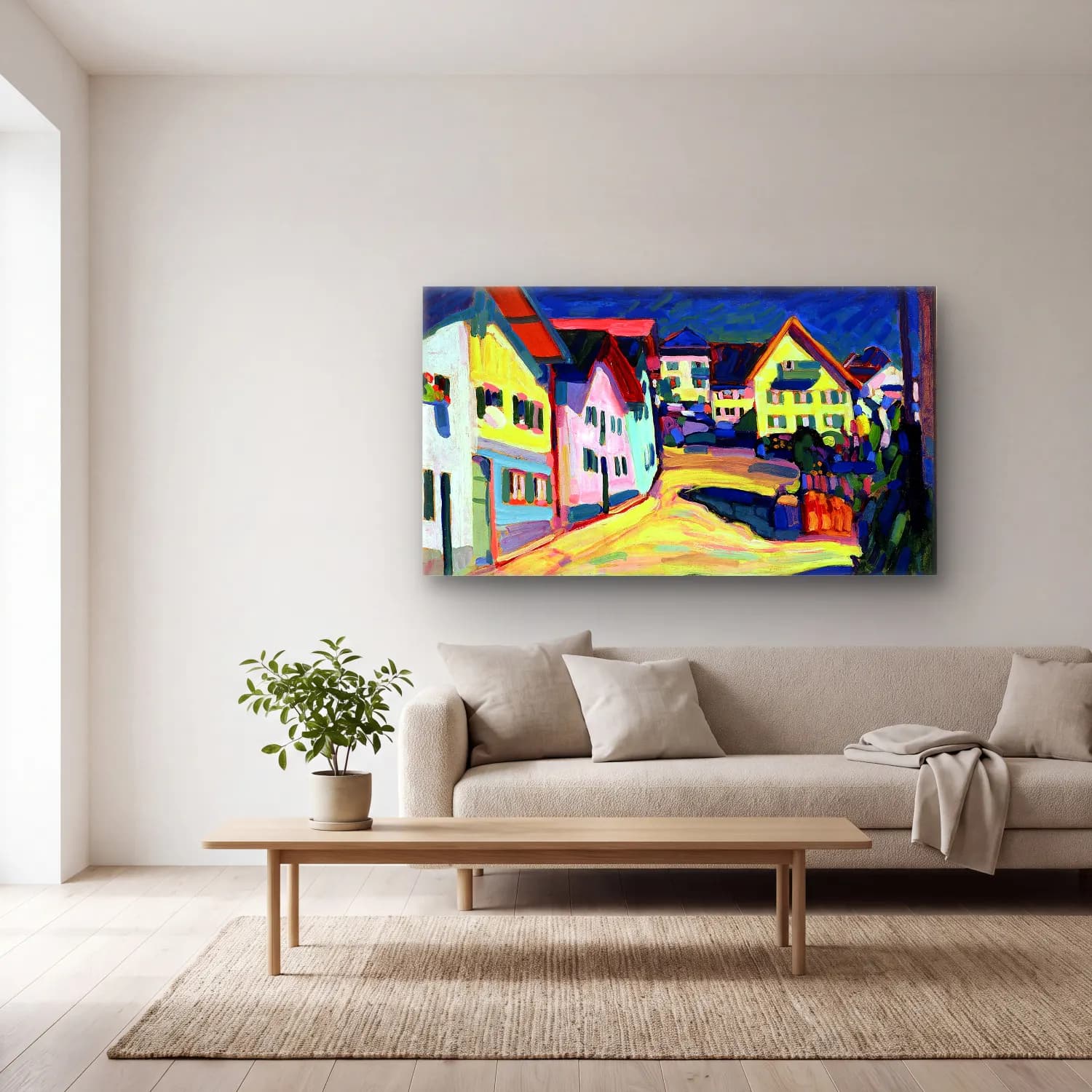 Wassily Kandinsky – Murnau Burggrabenstrasse cam tablo — açık renk salonda