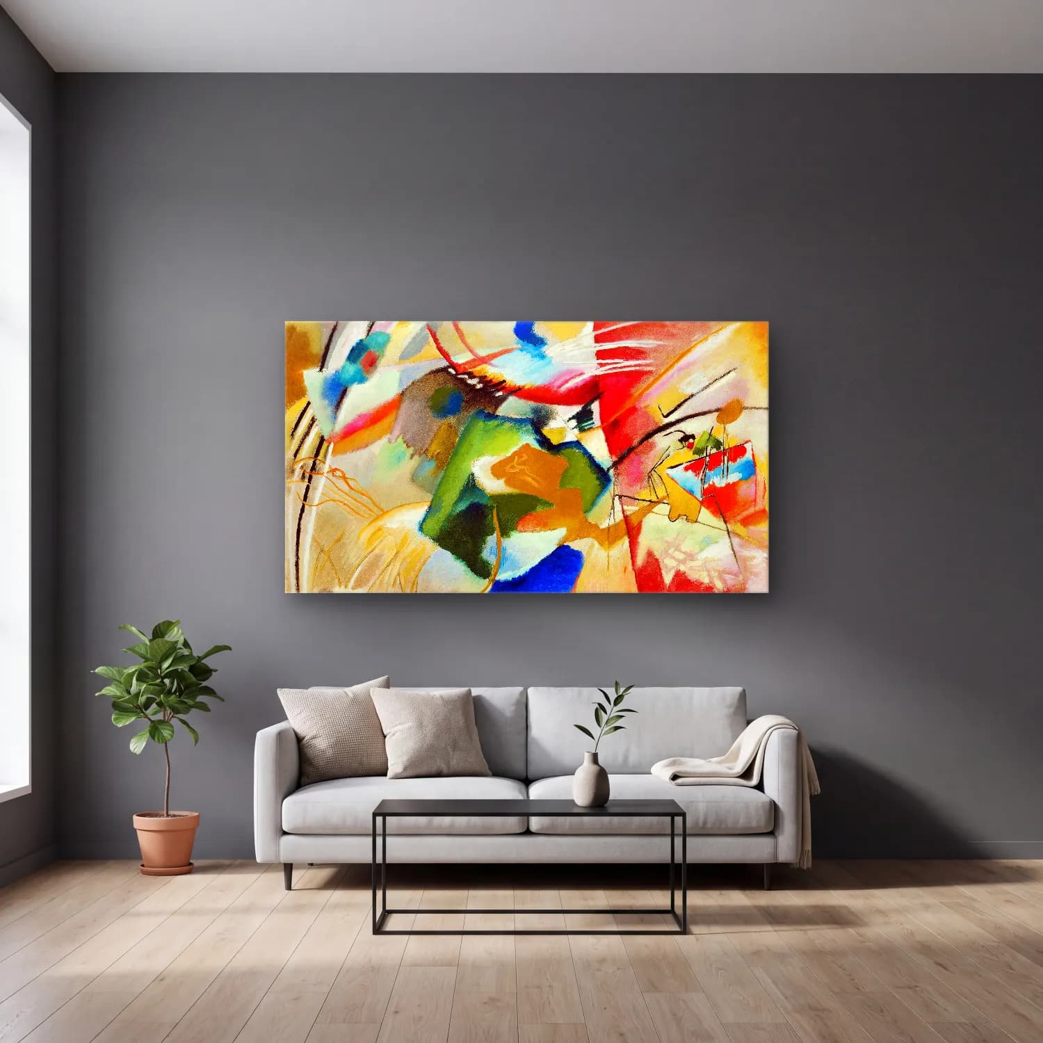 Wassily Kandinsky – Painting with Green Center cam tablo — gri duvarlı salonda