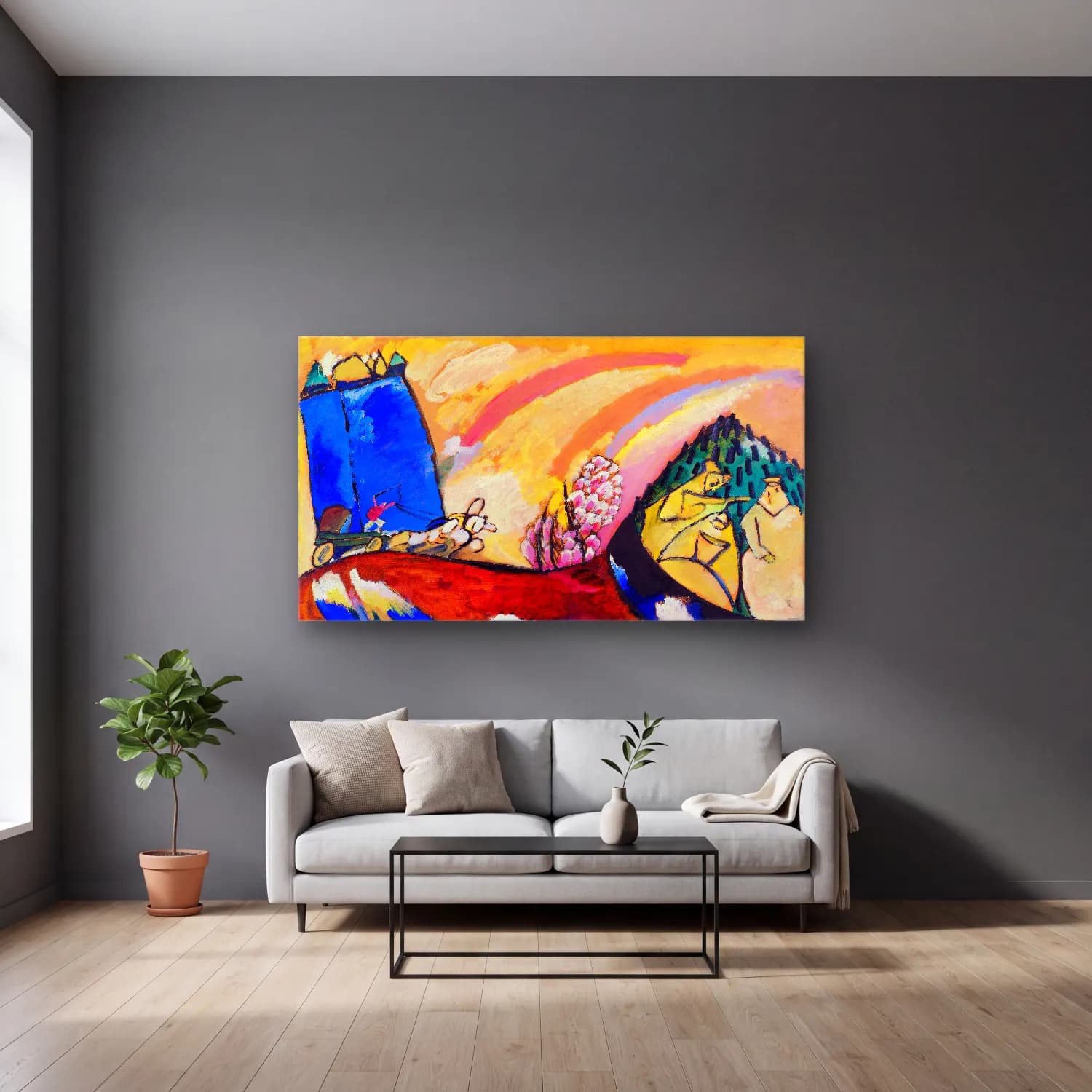 Wassily Kandinsky – Painting with Troika cam tablo — gri duvarlı salonda