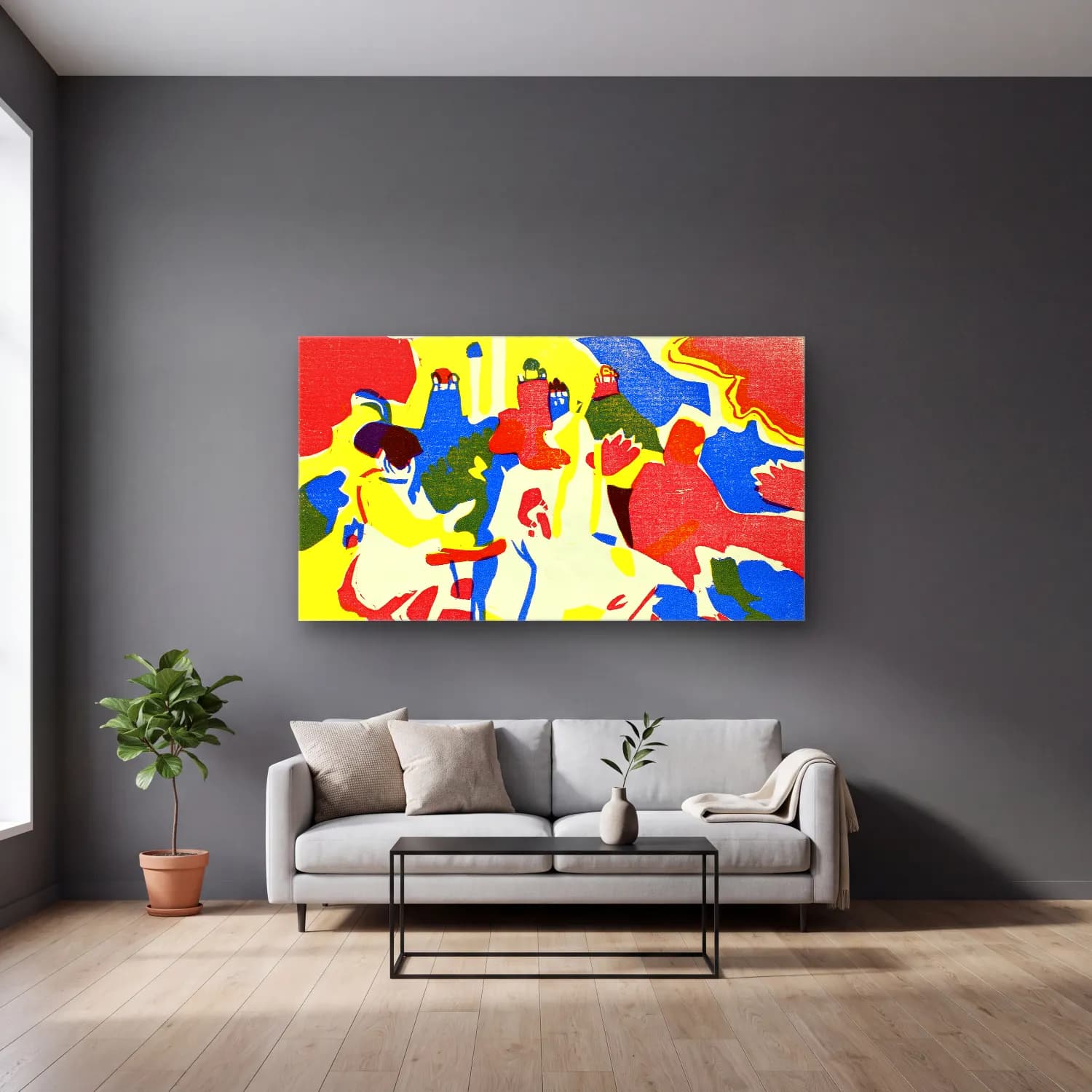 Wassily Kandinsky – Sounds cam tablo — gri duvarlı salonda
