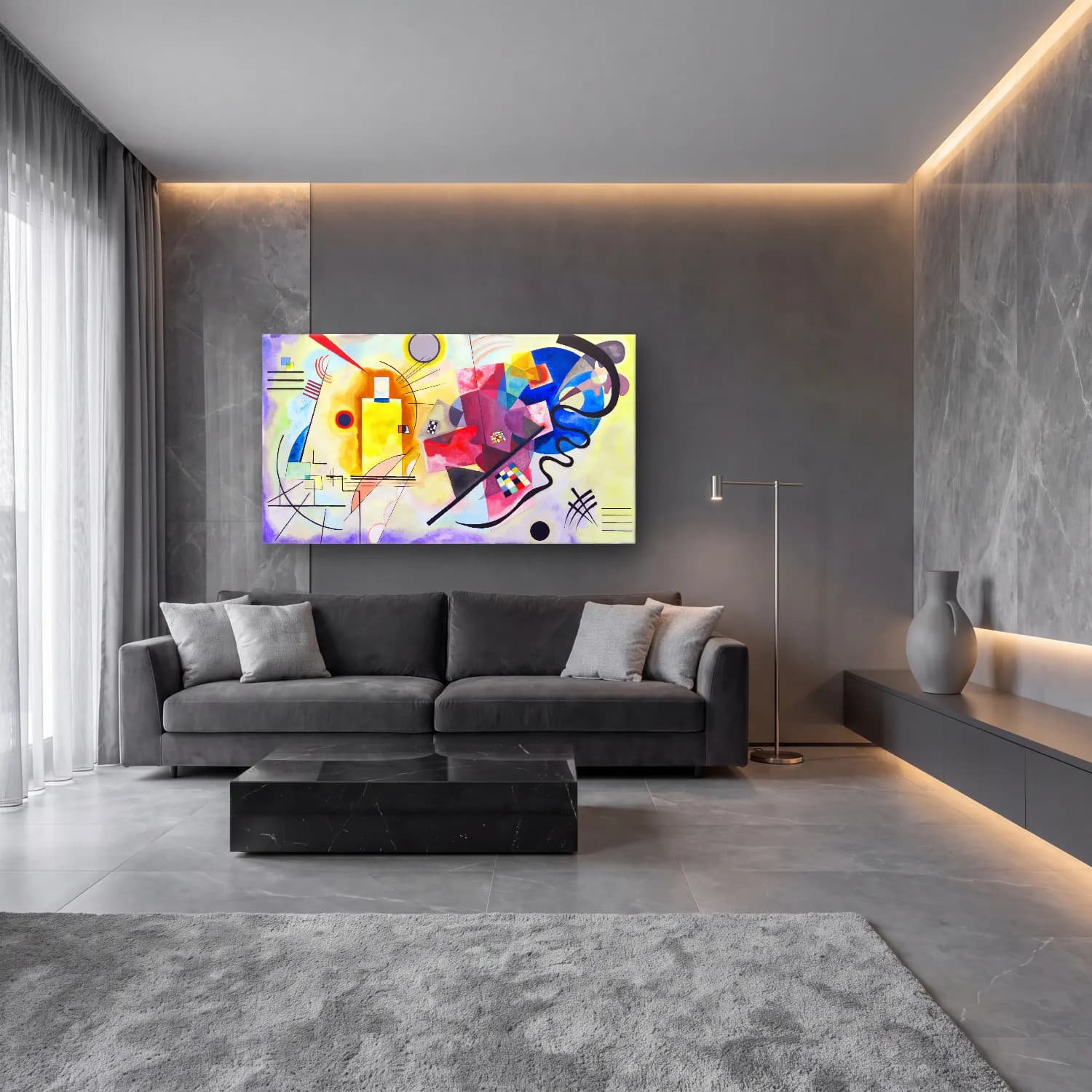 Wassily Kandinsky – Yellow Red Blue cam tablo — lüks salon duvarında
